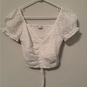 Hollister White Eyelet Ruched Women's Top
